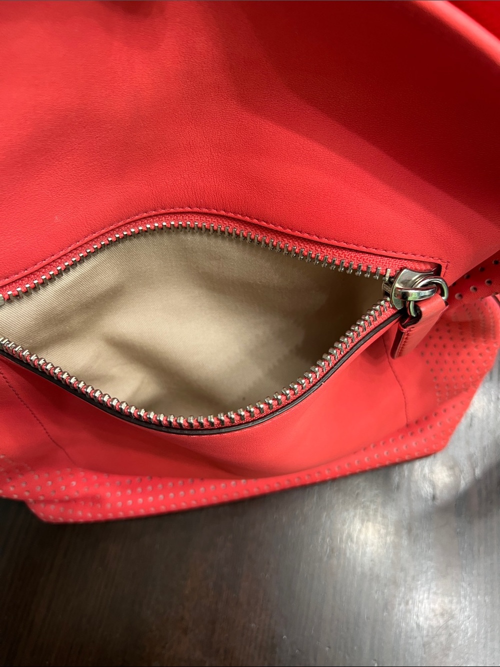 Coach Coral Perforated Leather Shoulder Bag with Tassel - Picture 3 of 8